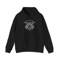 Black hoodie with a tiger graphic and text on a white background